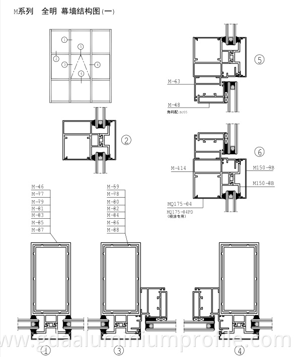 Commercial Buildings Exposed Aluminum Frame Profile Stick Glass Curtain Walls